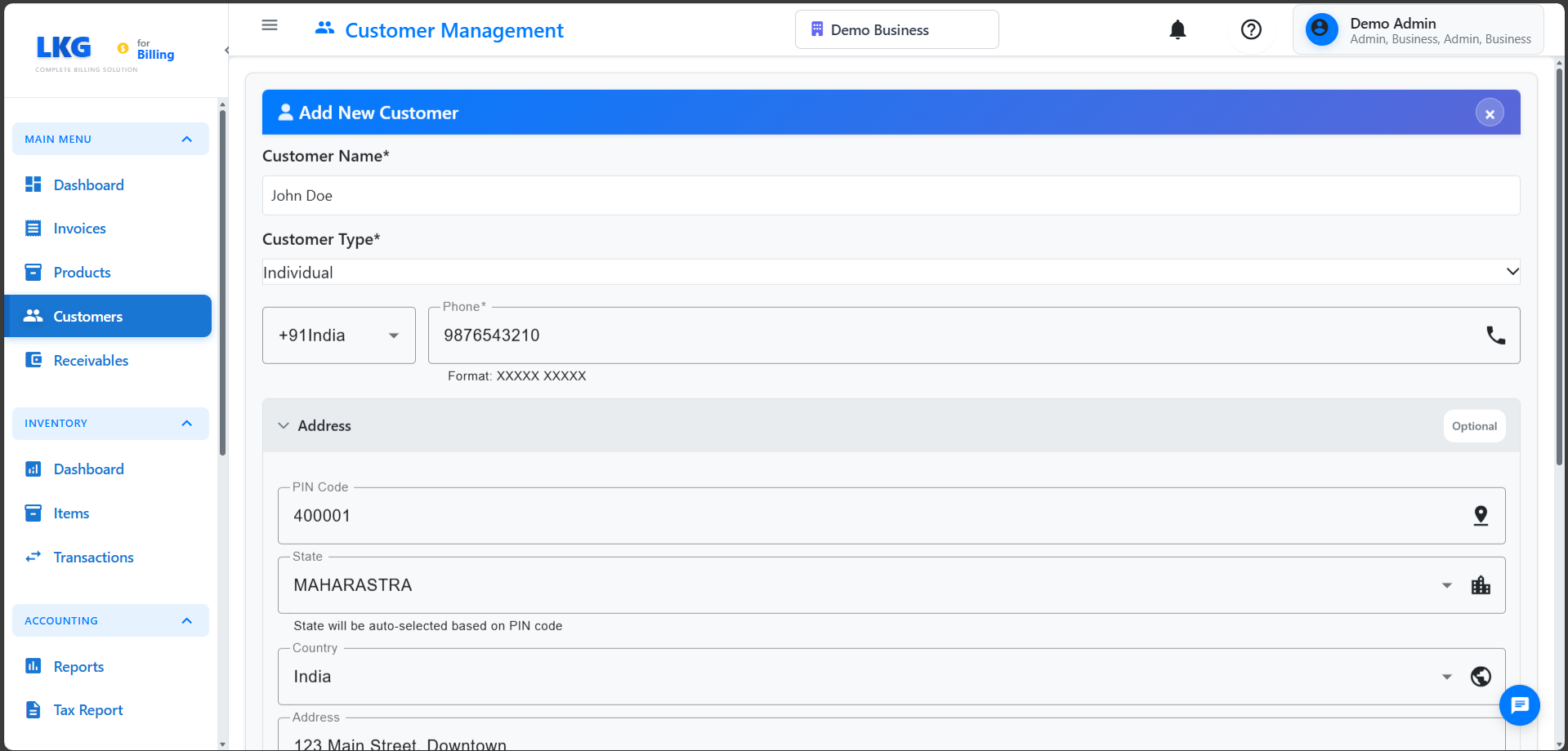 Customer Form Filled